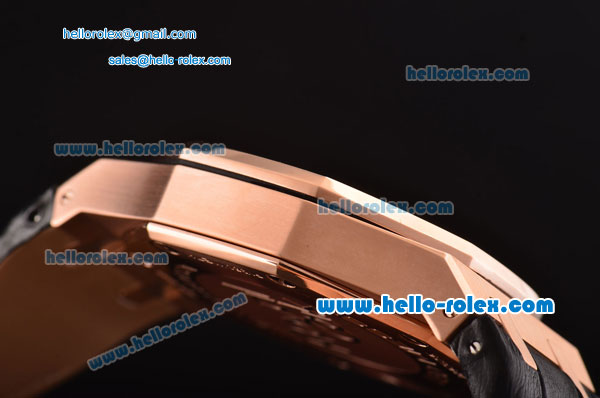 Audemars Piguet Royal Oak Chronograph Miyota OS20 Quartz Rose Gold Case with Black Leather Strap Black Dial and Three Subdials - Click Image to Close